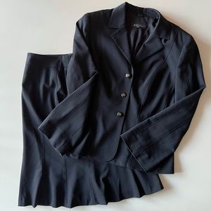 Escada Black Skirt Suit With Bell Sleeved Jacket Size 38